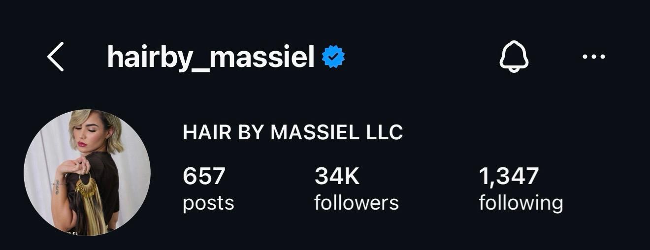 Captura original del perfil de hairby_massiel con 34K seguidores, cifra aproximada.